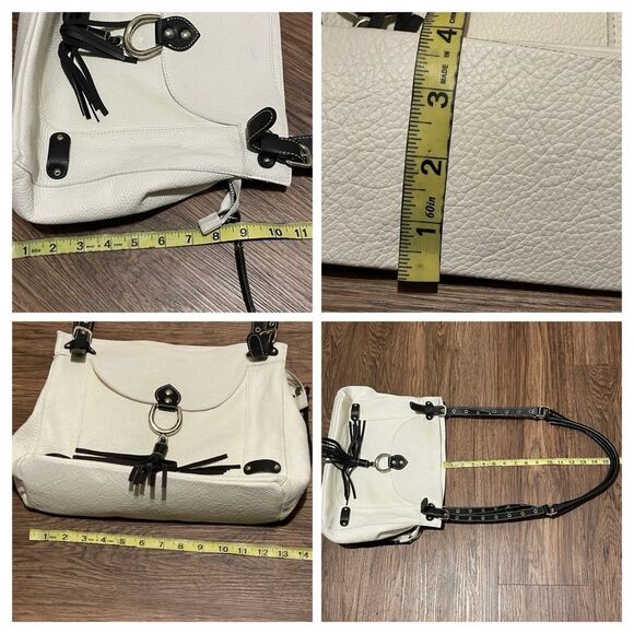 Cavalcanti Soft Leather Italian Shoulder Bag Purse With Black Tassels Off White - Picture 16 of 16